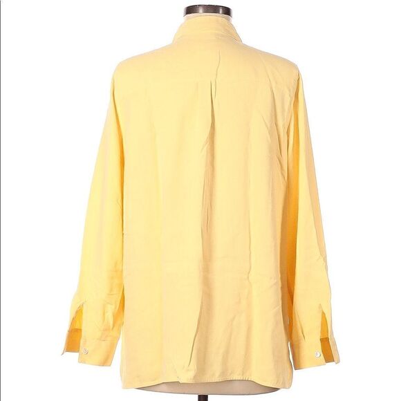 J.JILL SOLID 100% SILK LONG SLEEVE BUTTON DOWN SHIRT CHEST POCKETS YELLOW SIZE M - Picture 3 of 11